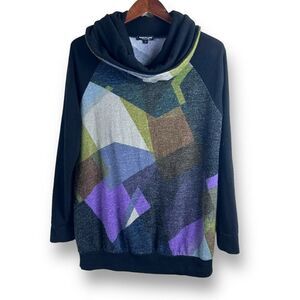 Apparel Love Women's L Geometric Print Cowl Neck Hoodie‎ Colorful Abstract Tunic